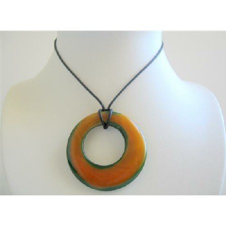 N105 Round Glass Pendant Necklace Double Shaded Round Glass Pendant Necklace