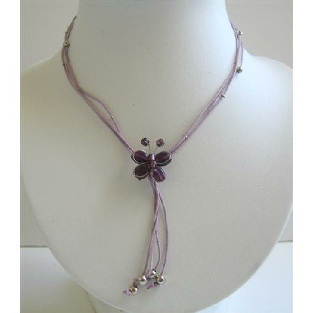 N421 Butterfly Necklace Purple Butterfly w/ Cute Tassel