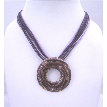 N466 Multistranded Purple Amethyst Necklace w/ Round Pendant