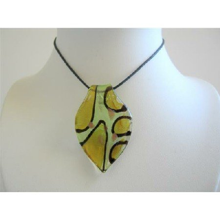 N581 Sexy Painted Glass Leaf Pendant Necklace w/ Black Chord Necklace