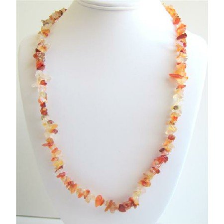 N038 Carnelian Stone Nugget Long Necklace 34 Inches Long Nugget Necklace