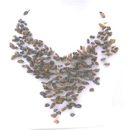 N608 Tiger Stone Nugget Necklace Stone Chip Multiple Drop Tassel Lovely Necklace