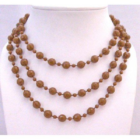 UNE135 Striking Brown Long Necklace Small Big Beads Brown Long Necklace 54 Inches Long