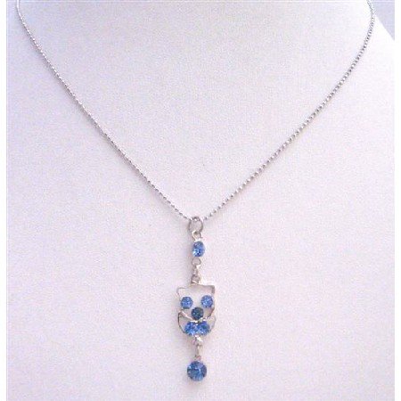 UNE220 Dangling Pendant Necklace Silver Frame Dangling Embedded w/ Blue Cubic Zircon