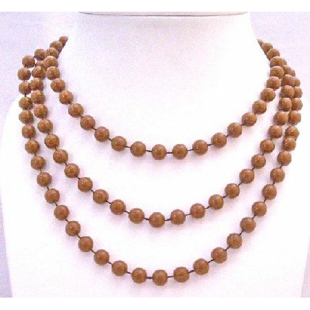 UNE110 Long 2 Or 3 Strands Brown Necklace Lucite Brown Bead Long Necklace 54 Inches