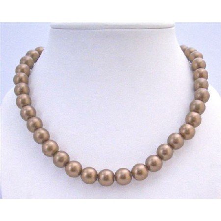 U092 Brown Pearls 12mm Stretchable Necklace Choker Stylish Bridemaids Necklace