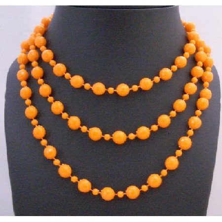 UNE124 Orange Cultured Pearls Long 54 Inches Necklace
