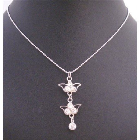 UNE222 Cubic Zircon Dangling Pendant Necklace Silver Frame Dangling Embedded w/ Cubic Zircon
