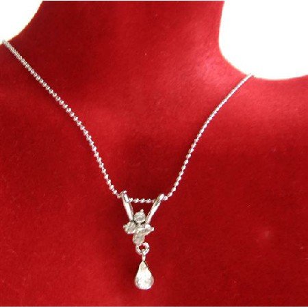 UNE226 Cubic Zircon Teardrop Necklace w/ Cute Pendant Dangling Pendant Necklace