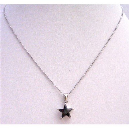 UNE216 Black Star Pendant Pendant Necklace Embedded w/ Immitation Jet Crystals Necklace