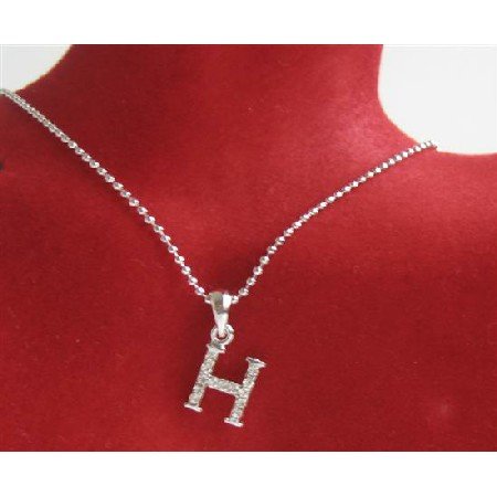 UNE231 H Alphabet Pendant Necklace Letter H Fully Embedded w/ Cubic Zircon Pendant Necklace