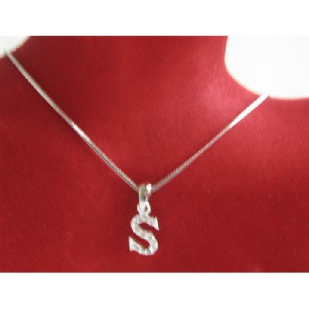 UNE233 Shimmering Cubi Zircon Alphabet Pendant Necklace Letter S Pendant Necklace