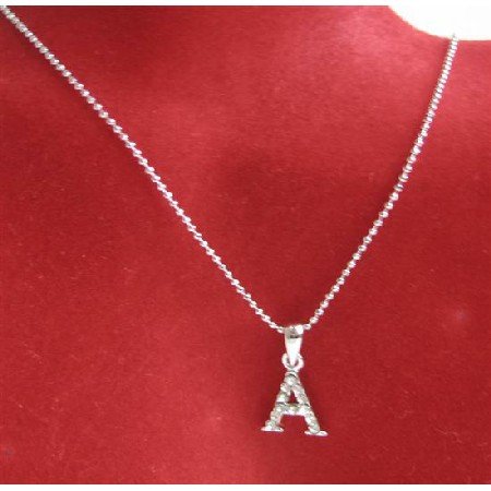 UNE232 Alphabet Pendant Necklace Letter A Fully Embedded w/ Cubic Zircon Pendant Necklace