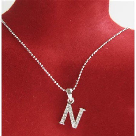 UNE227 Alphabet Pendant Necklace Letter N Fully Embedded w/ Cubic Zircon Pendant Necklace