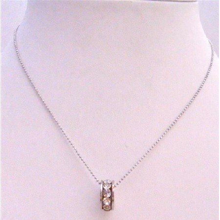 UNE225 Ring Pendant Necklace Embedded w/ Cubic Zircon Necklace