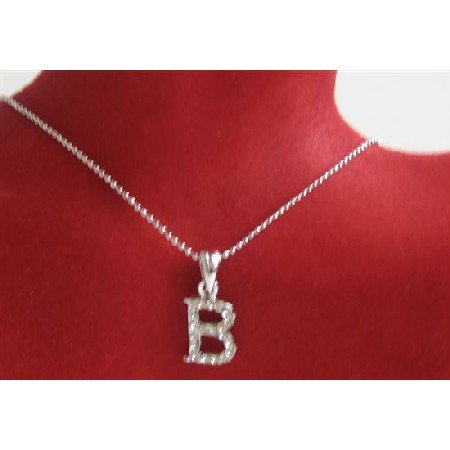 UNE234 Letter Alphabet Pendant Necklace Letter B Fully Embedded w/ Cubic Zircon Pendant Necklace