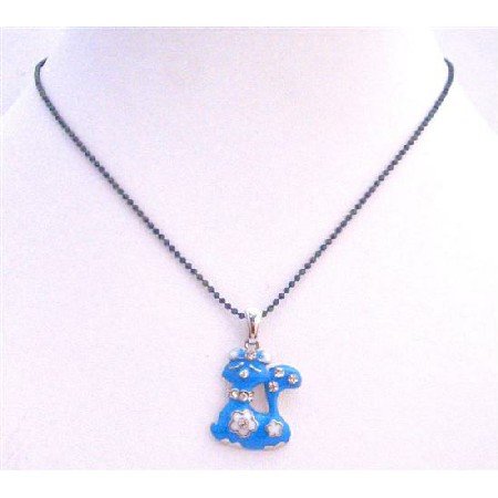 UNE205 Blue Enamel Cute Kitty Pendant Choker Necklace Black Beaded Necklace