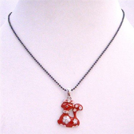 UNE206 Sexy Red Kitty Pendant Black Beaded Choker Necklace