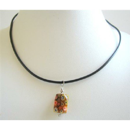 U140 Millefiori MultiColored Pendant w/ silver Bali Spacer