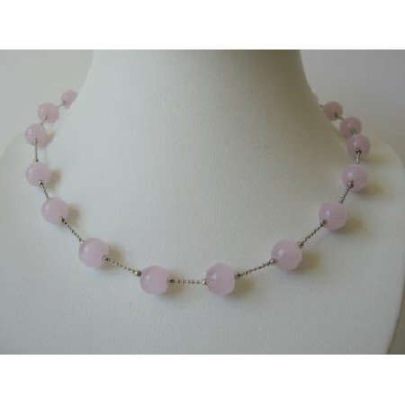 UNE091 Pink Glass Faceted Beads Necklace