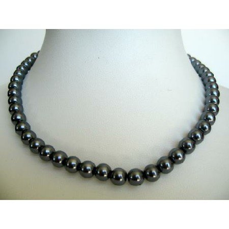 UNE024 Dark Grey Cultured Pearls Choker Necklace