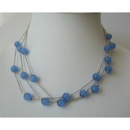 UNE095 Multi Strands Dark Blue Faceted Beads Necklace Glass Beads Choker