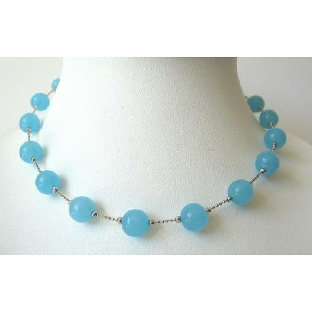 UNE069 Blue Glass Faceted Beads Choker Necklace