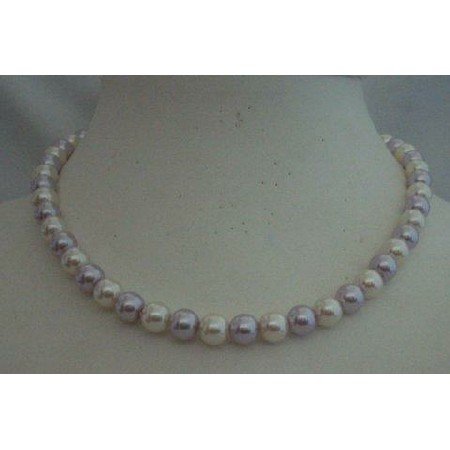 U093 Cream Necklace Cultured Pearls & Lt. Purple Choker