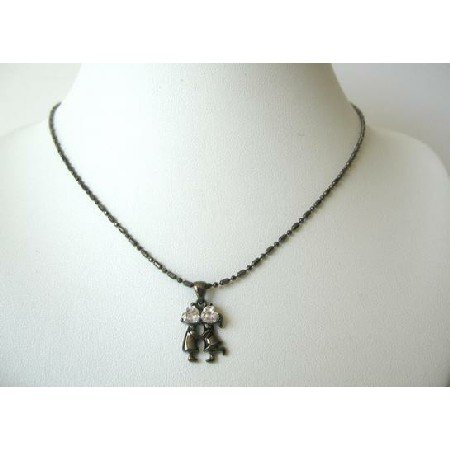 UNE064 Kissing Pendant Necklace Romantic Jewelry Black Metallic Self Designed Necklace