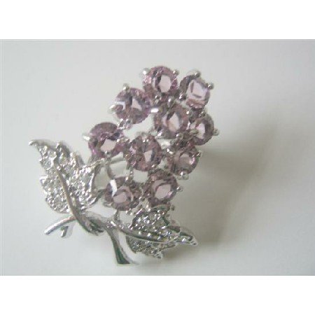 B099 Tree Brooch Pin Austrian Amethyst Crystals Tree Brooch Pin