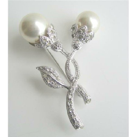 B121 Cubric Zircon Stem Pearls Bud Bridal Brooches