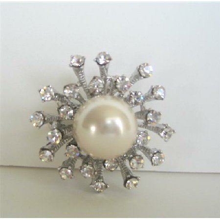 B053 Simulated Diamond w/ Pearls Stud Pin Brooch