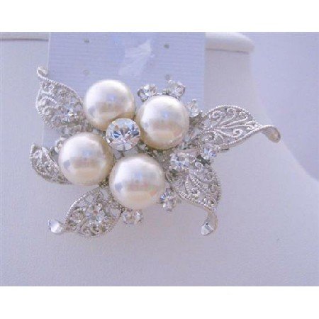 B110 Wedding Brooch Pearls & Cubic Zircon Bridemades Pearls Brooch Dress Brooch