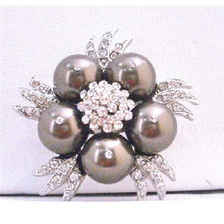 B293 Darkest Brown Pearls Brooch Chocolate Brown Pearls Vintage Brooch Swarovski Pearls Brooch