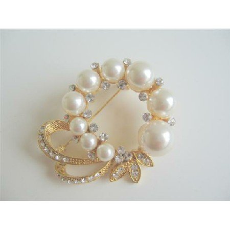 B017 Elegant Formal Pearls Golden Brooch Dress Pearls Cz Brooch