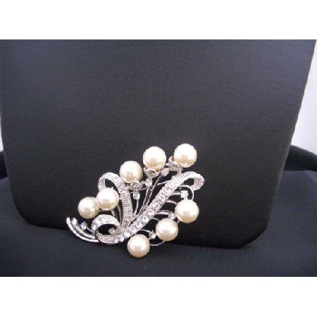 B267 Ivory Pearls Bridal Bridemaides Brooch Silver Casting 3 Inches Long