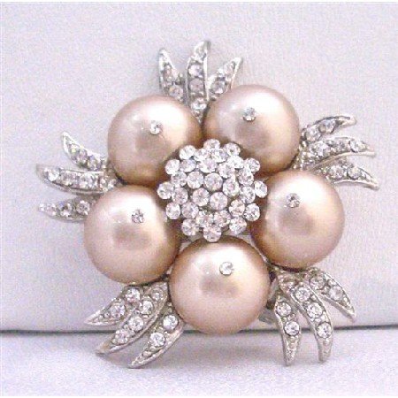B308 Champagne Pearls Brooch Matching Wedding Dress Champagne Swarovski Pearls Brooch