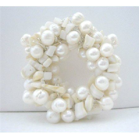 B112 Bridal Bridemaides Dress Brooch Handcrafted White Freshwater Pearls Brooch Pin Wedding Brooch