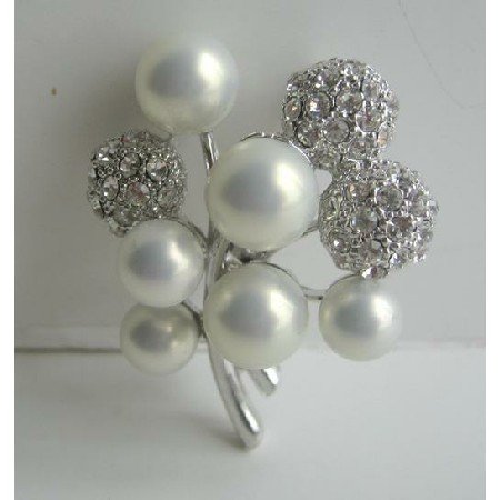 B035 Opal Jewerlry Opal Pearls & Cubic Zircon Pin Brooch
