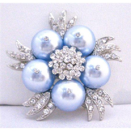 B311 Lite Blue Brooch Bridal Party Fashionable Brooch Wedding Genuine Swarovski Blue Brooch