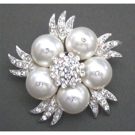 B313 White Pearls Brooch Bridal Wedding Bridemaids Swarovski White Pearls Brooch