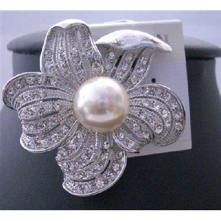 B101 Sunflower Pearls Elegant Sophisticated Brooch Pin w/ Cubic Zircon Bud Decorated Brooch