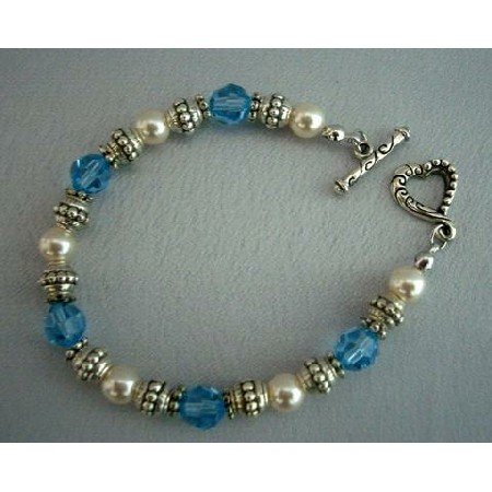 TB250 Genuine Swarovski Crystals & Pearls w/ Oxidized 7 inches Bracelets