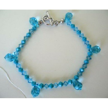 TB265 Elegant Bracelet Genuine Swarovski Aquamarine & Turquoise Crystals w/ Crystals Tear Drops