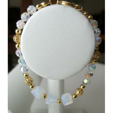 TB242 Gorgeous!!Genuine Swarovski AB Crystals w/ GOld Plated Beads Bracelet