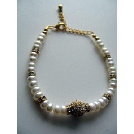 T240FreshWater Pearls in Button Shape w/ Rondells Gold Plated and Gold Plated Pendant Bracelet