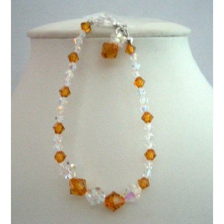 TB264 Handcrafted Custom Bracelet Genuine Swarovski Smoked Topaz & AB Crystals Bracelet
