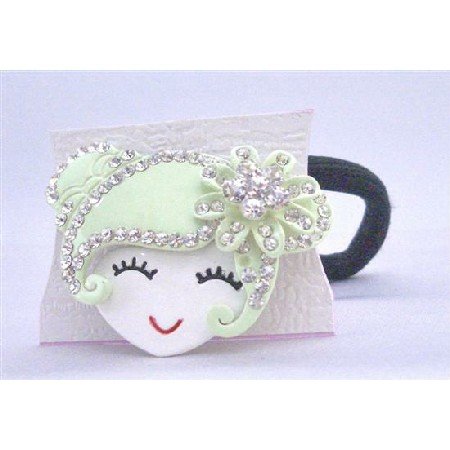 HA464 Green Metal Doll Fully Decorated w/ Simulated Diamond Hand Painted Face Hair Rubber