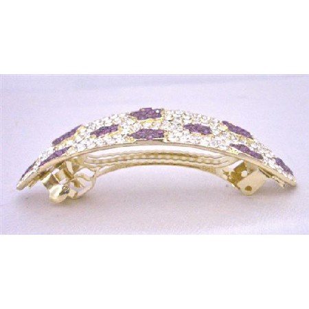 HA502 Amethyst Clear Crystals Hair Barrette Bridal Hair Jewlery Crystals Bridal Hair Barrette
