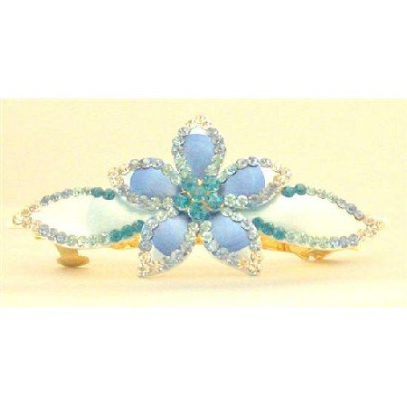 HA466 Aquamarine Clear Hand Painted Hair Clip Delicate Class Bridal Head Piece